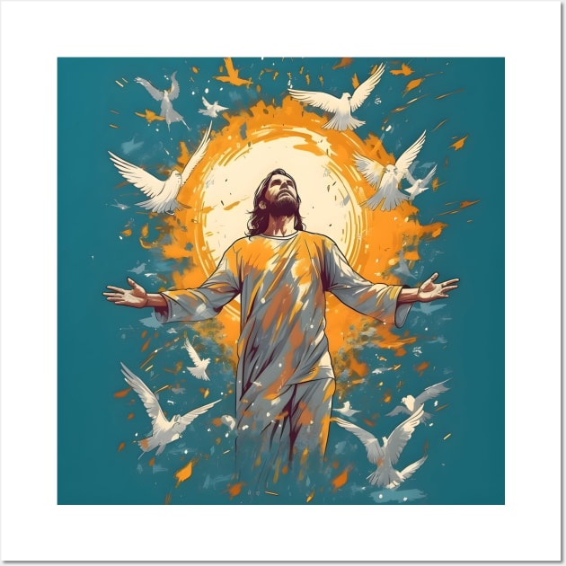 Jesus Surrounded by Pigeons Wall Art by Melodiecom